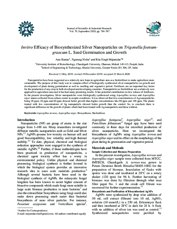 (PDF) Invitro Efficacy of Biosynthesized Silver Nanoparticles on ...