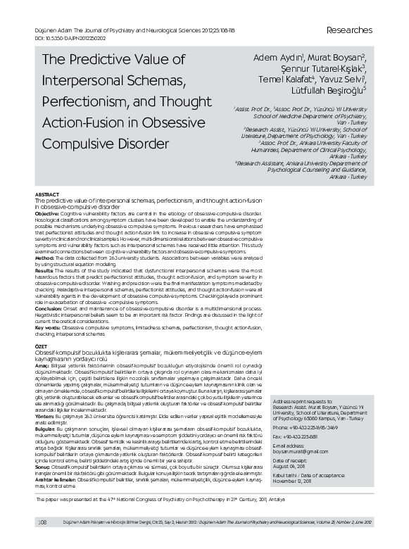 (PDF) The predictive value of interpersonal schemas, perfectionism, and ...