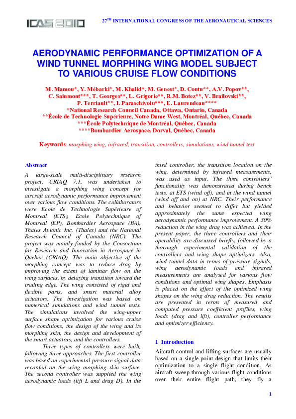 (PDF) Aerodynamic Performance Optimization of a Wind Tunnel Morphing ...