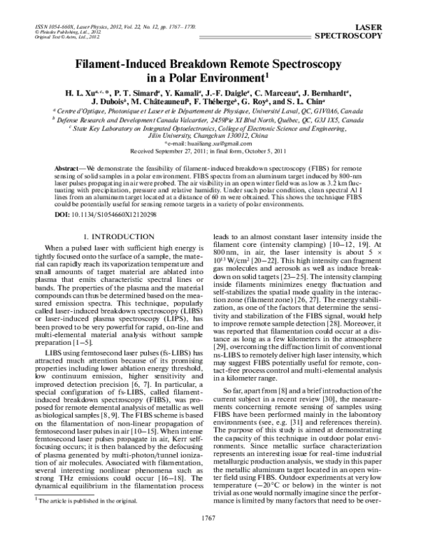 (PDF) Filament-induced breakdown remote spectroscopy in a polar environment