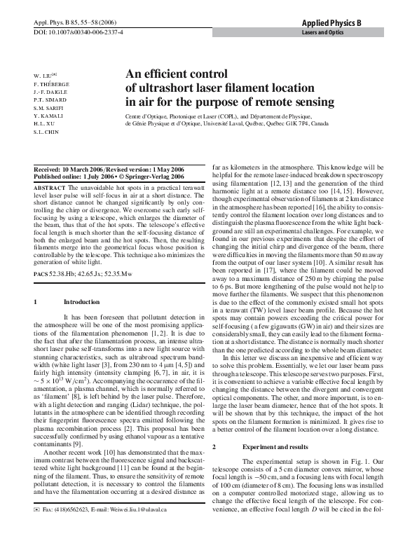 (PDF) An efficient control of ultrashort laser filament location in air ...