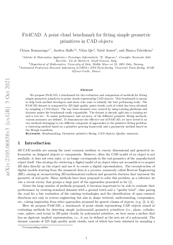 (PDF) Fit4CAD: A point cloud benchmark for fitting simple geometric ...