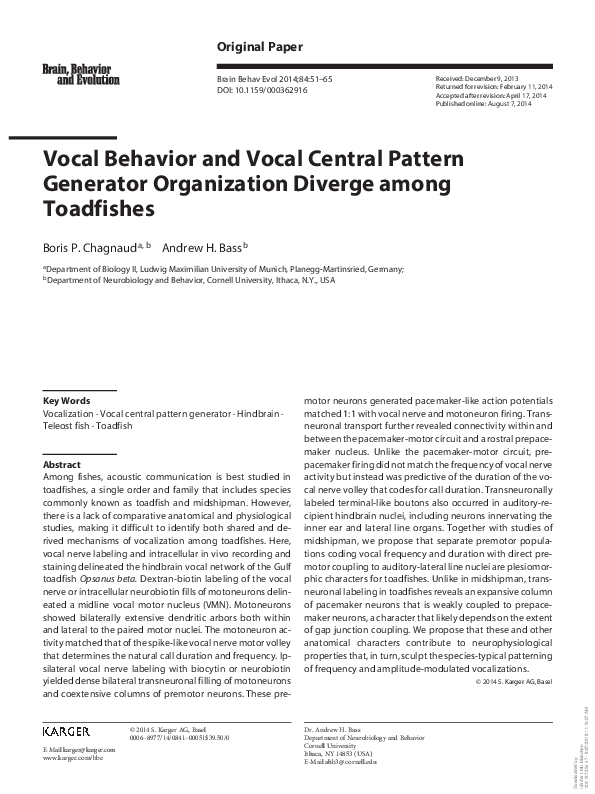 (PDF) Vocal Behavior and Vocal Central Pattern Generator Organization ...