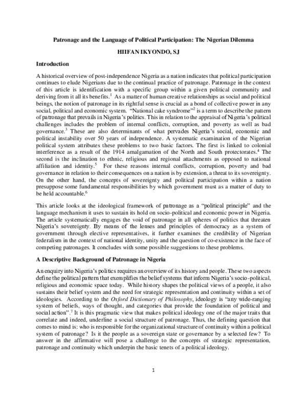 (PDF) Patronage and the Language of Political Participatio