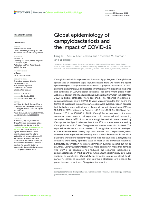(PDF) Global epidemiology of campylobacteriosis and the impact of COVID-19