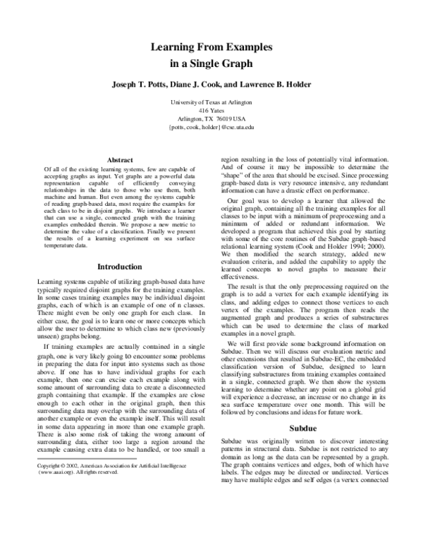 (PDF) Learning from examples in a single graph