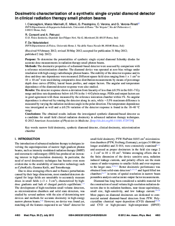 (PDF) Dosimetric characterization of a synthetic single crystal diamond ...