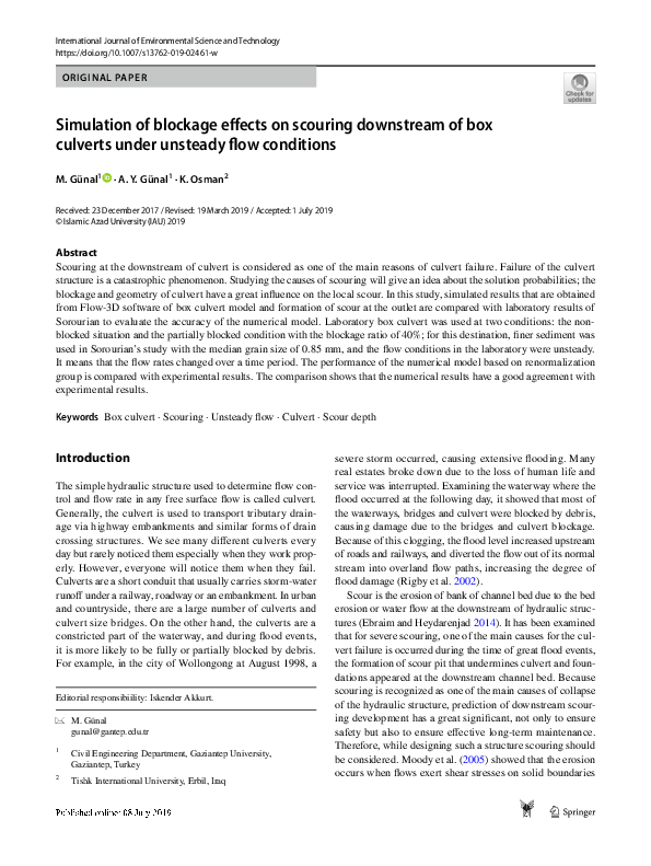 (PDF) Simulation of blockage effects on scouring downstream of box ...