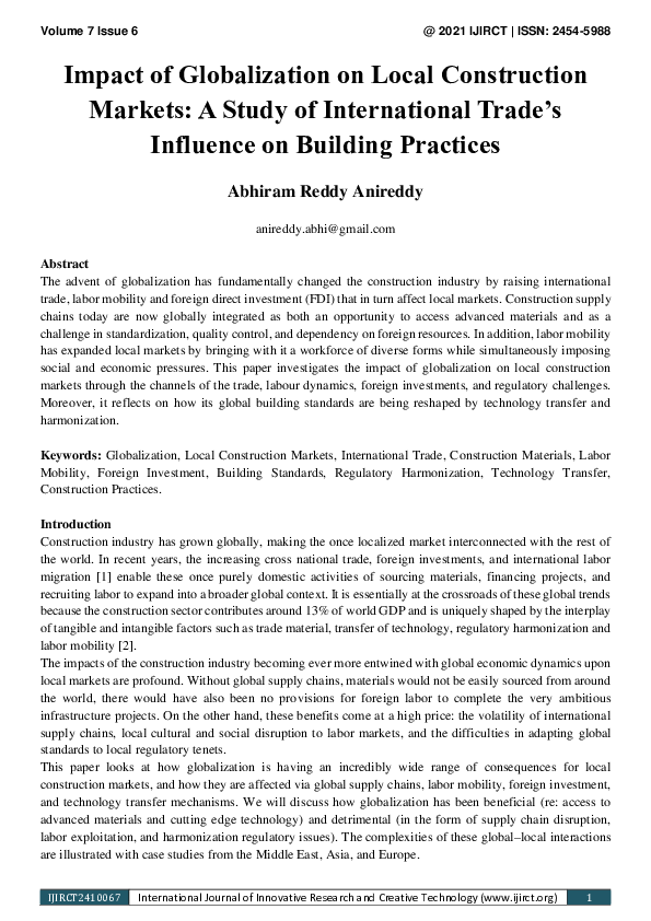 (PDF) Impact of Globalization on Local Construction Markets: A Study of ...