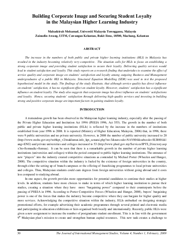 (PDF) Building Corporate Image and Securing Student Loyalty in the ...