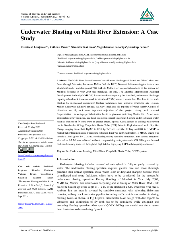 (PDF) Underwater Blasting on Mithi River Extension: A Case Study