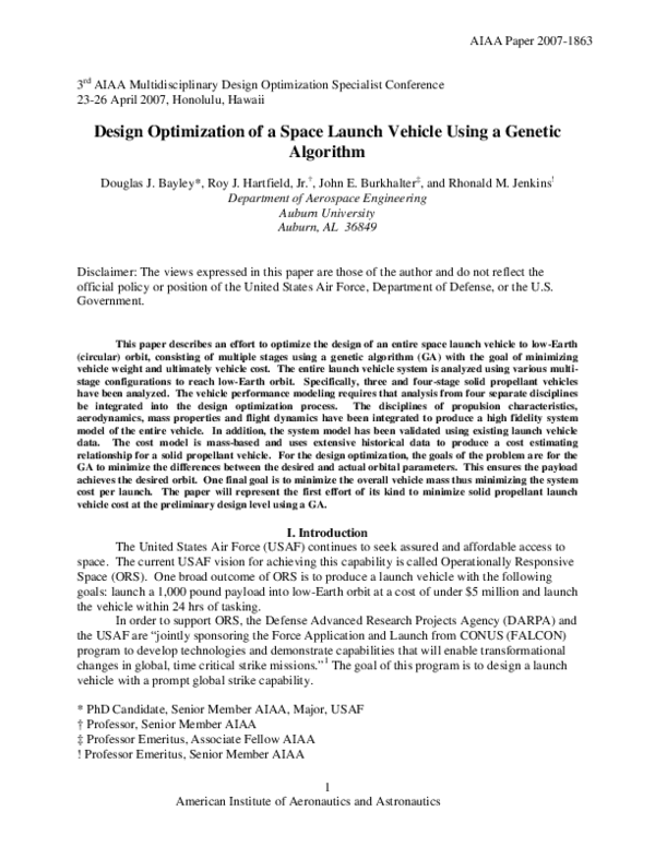 (PDF) Design Optimization of a Space Launch Vehicle Using a Genetic ...