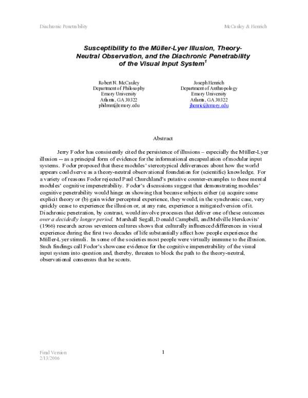 (PDF) Susceptibility to the Müller-Lyer Illusion, Theory-Neutral ...