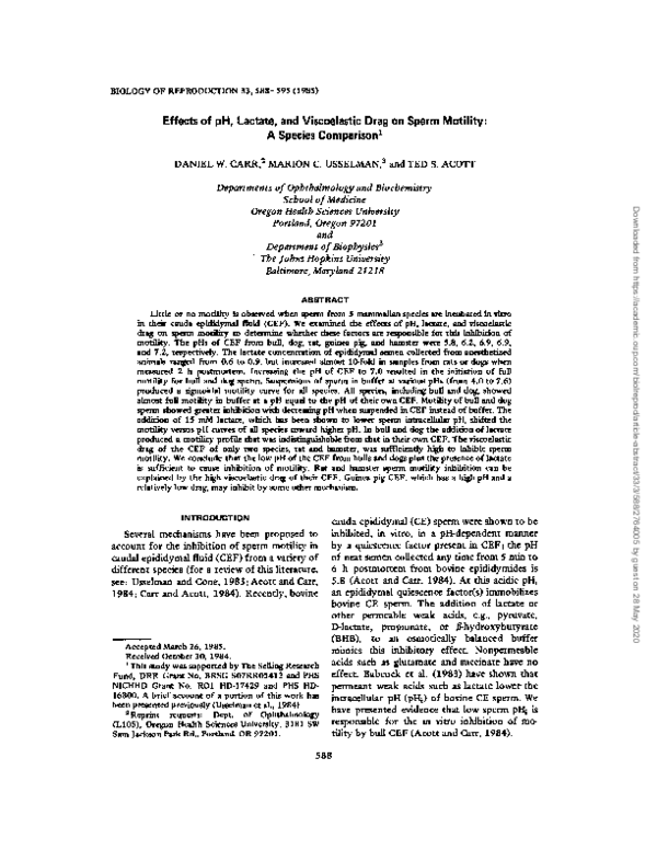(PDF) Effects of pH, Lactate, and Viscoelastic Drag on Sperm Motility ...