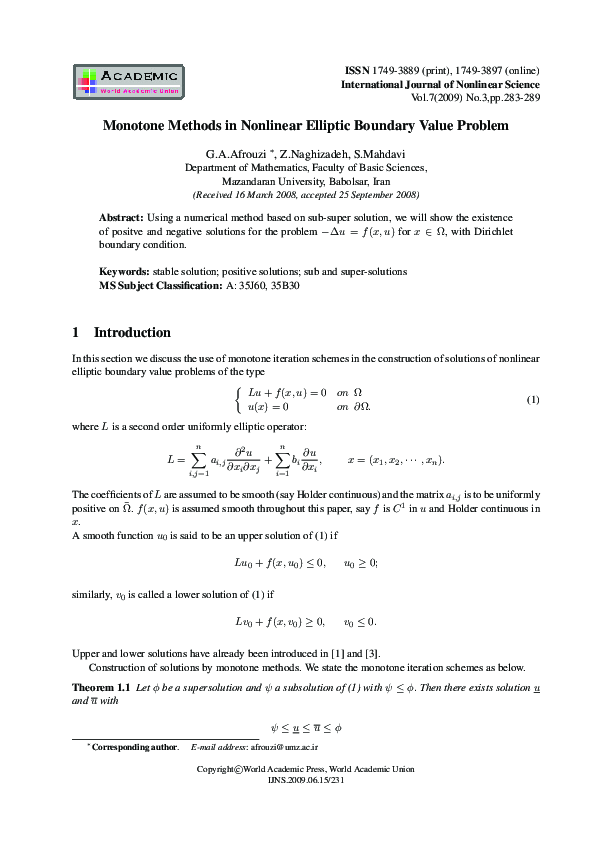 (PDF) Monotone methods in nonlinear elliptic boundary value problem