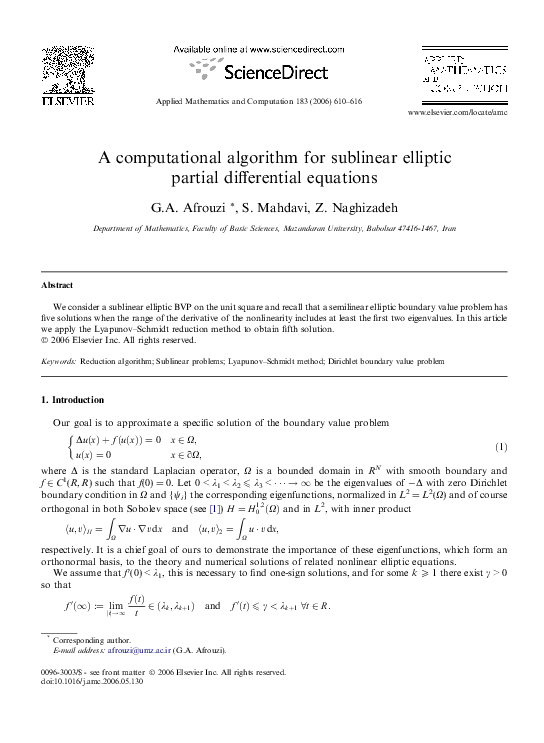 (PDF) A computational algorithm for sublinear elliptic partial ...