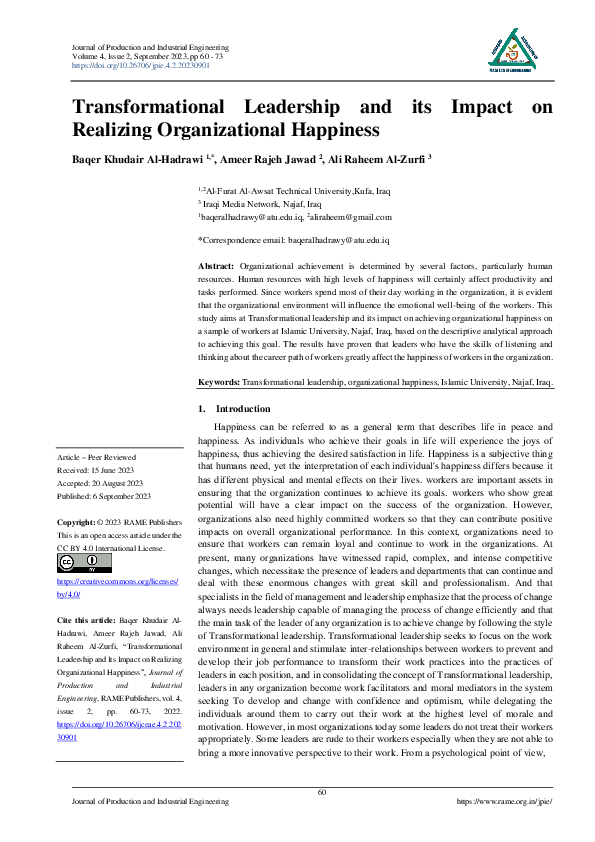 (PDF) Transformational Leadership and its Impact on Realizing ...