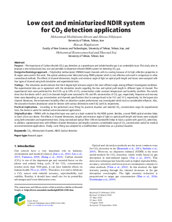 (PDF) Low cost and miniaturized NDIR system for CO2 detection applications