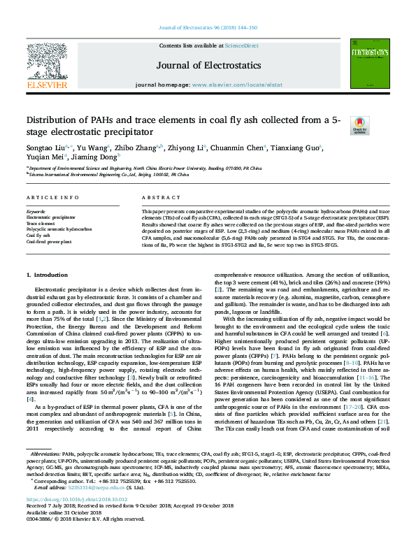 (PDF) Distribution of PAHs and trace elements in coal fly ash collected ...