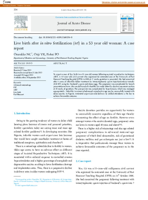 (PDF) Live birth after in vitro fertilization (ivf) in a 53 year old ...