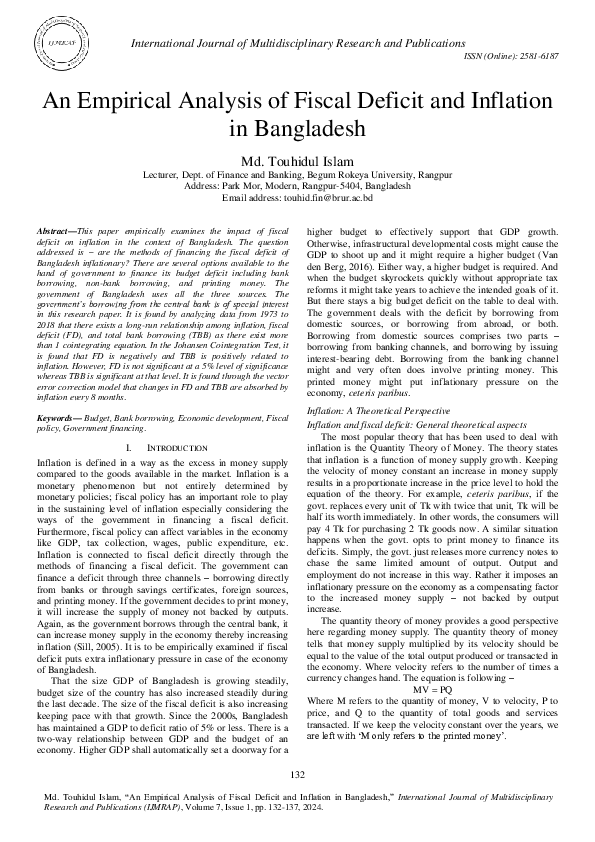 (PDF) An Empirical Analysis of Fiscal Deficit and Inflation in Bangladesh