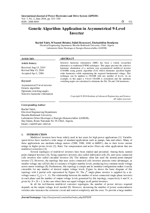 (PDF) Genetic Algorithm Application in Asymmetrical 9-Level Inverter