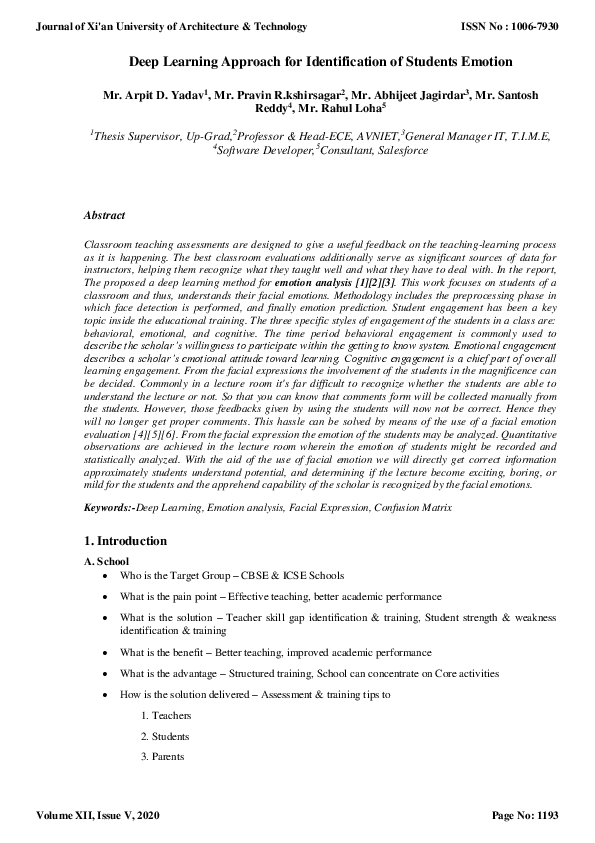 (PDF) Deep Learning Approach for Identification of Students Emotion