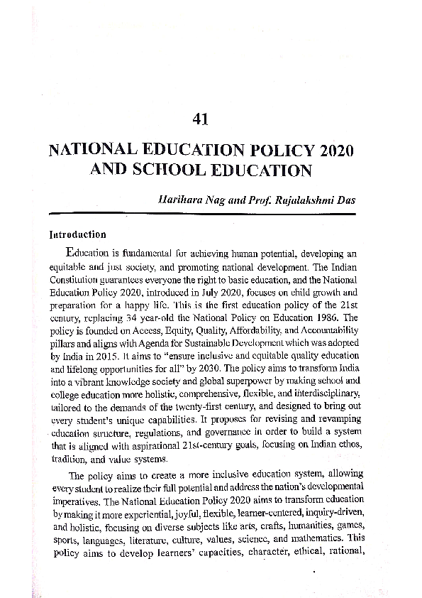 (PDF) National Education Policy 2020 and School Education