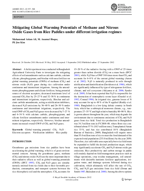 (PDF) Mitigating Global Warming Potentials of Methane and Nitrous Oxide ...