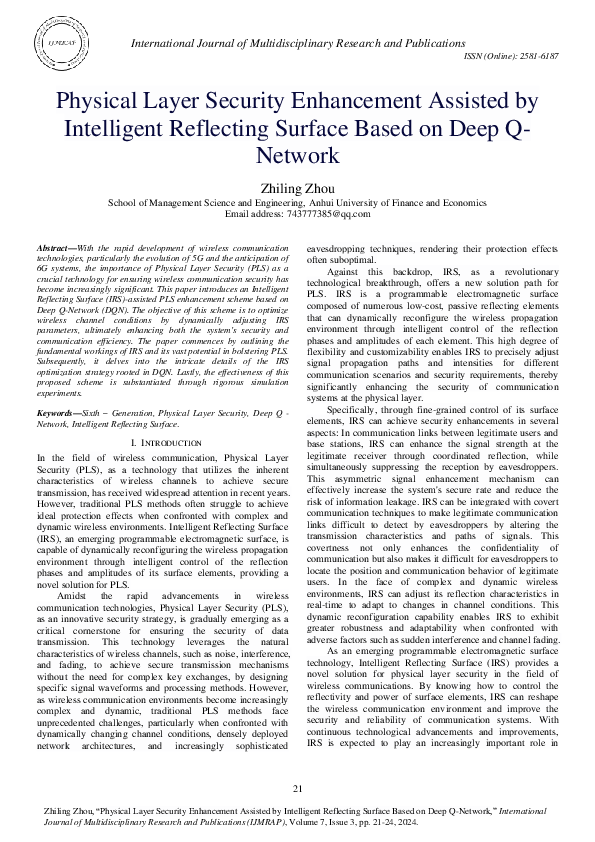 (PDF) Physical Layer Security Enhancement Assisted by Intelligent ...