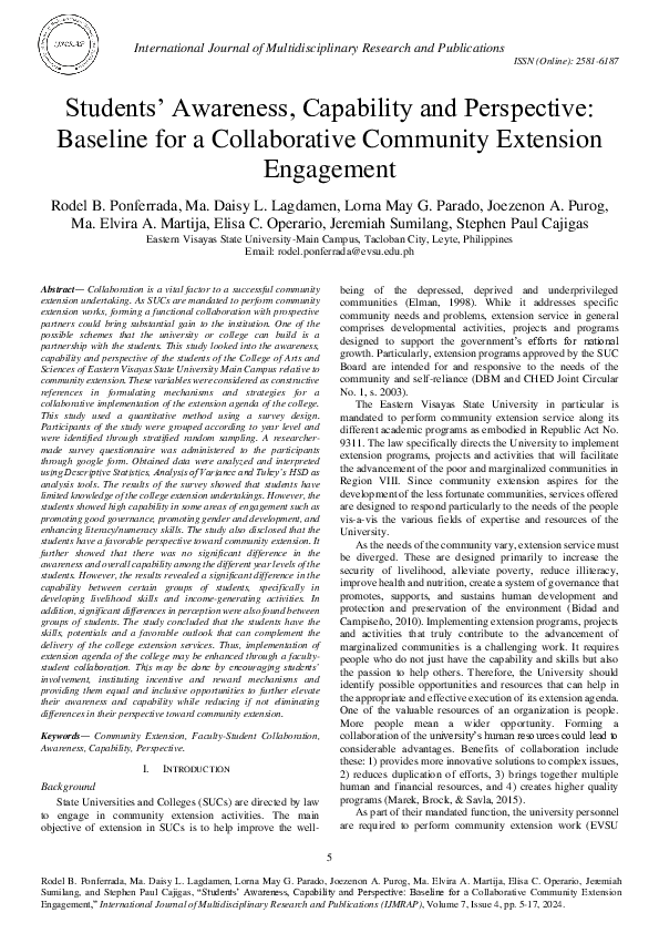 (PDF) Students' Awareness, Capability and Perspective: Baseline for a ...
