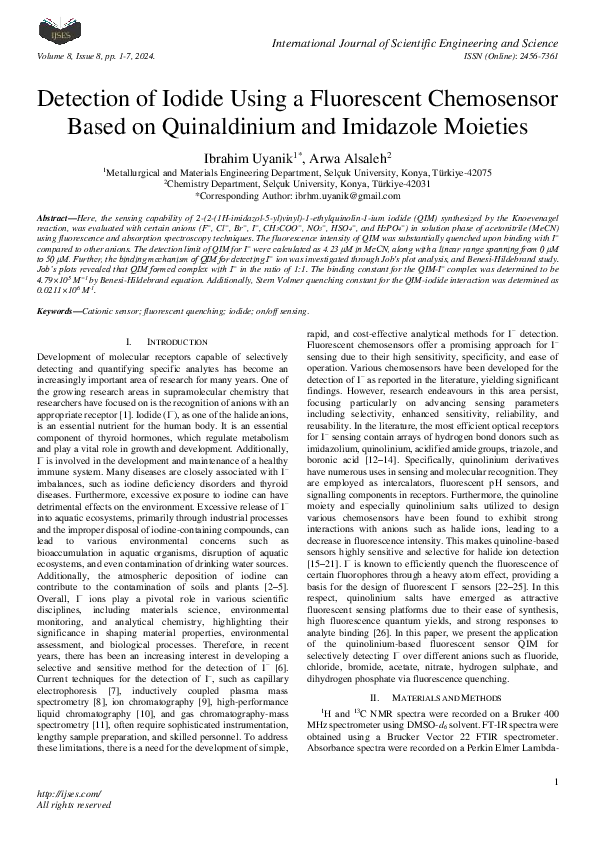 (PDF) Detection of Iodide Using a Fluorescent Chemosensor Based on ...