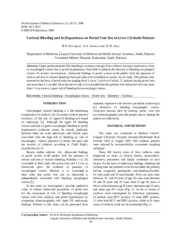 (PDF) Variceal Bleeding and its Dependence on Portal Vein Size in Liver ...