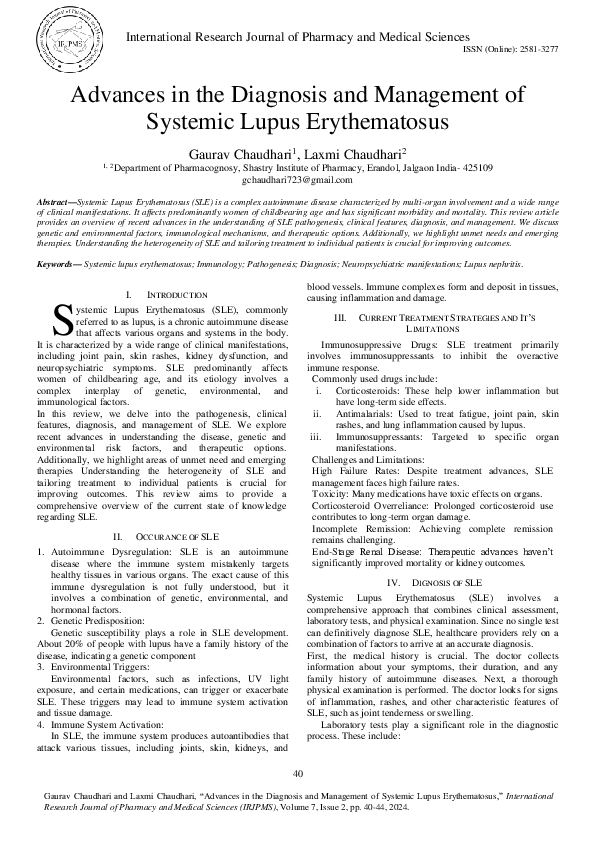 (PDF) Advances in the Diagnosis and Management of Systemic Lupus ...