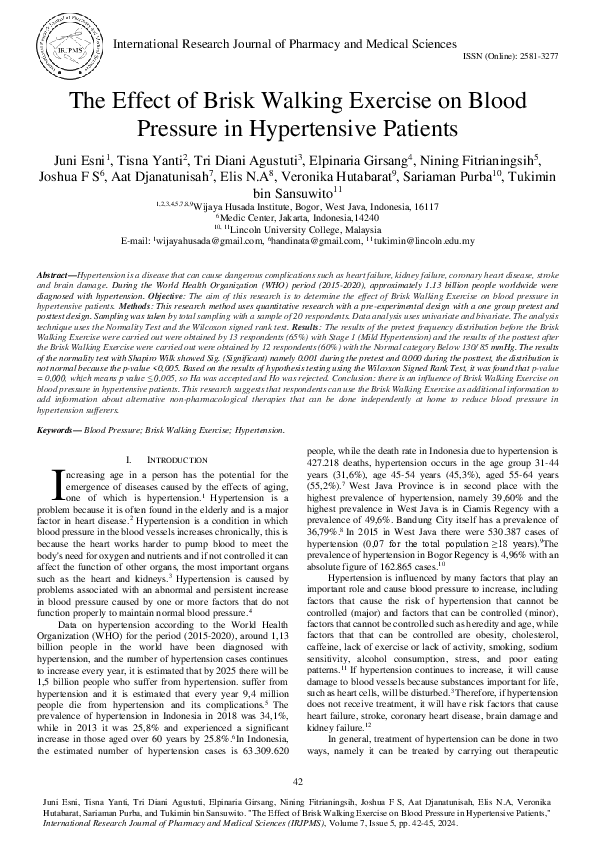 (PDF) The Effect of Brisk Walking Exercise on Blood Pressure in ...