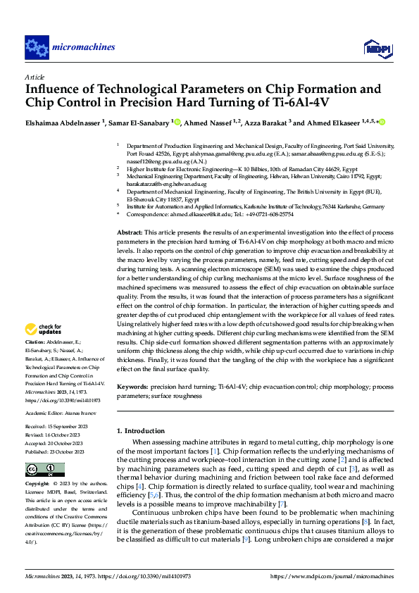 (PDF) Influence of Technological Parameters on Chip Formation and Chip ...