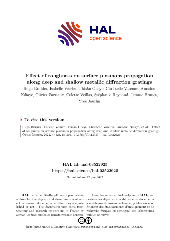 (PDF) Effect of roughness on surface plasmons propagation along deep ...