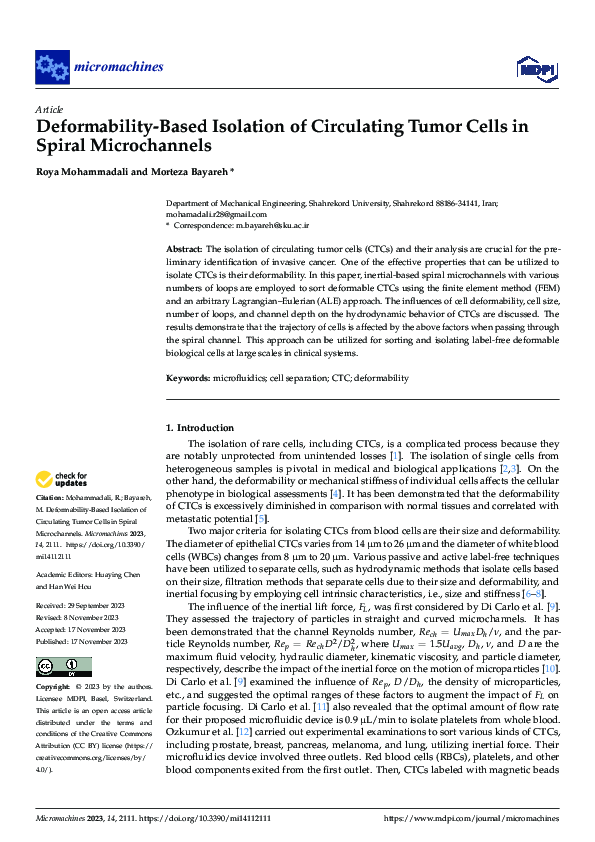 (PDF) Deformability-Based Isolation of Circulating Tumor Cells in ...