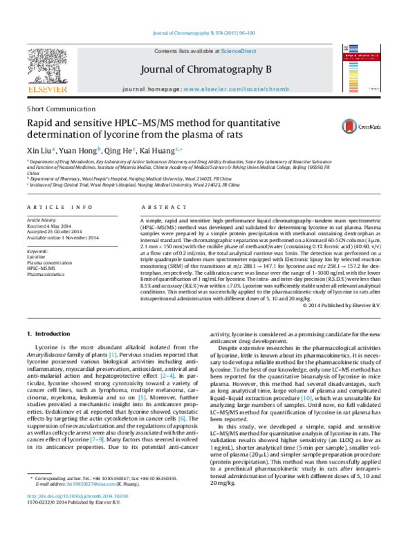 (PDF) Rapid and sensitive HPLC-MS/MS method for quantitative ...