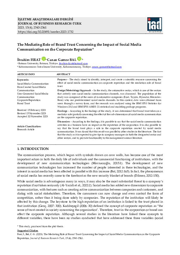 (PDF) The Mediating Role of Brand Trust Concerning the Impact of Social ...