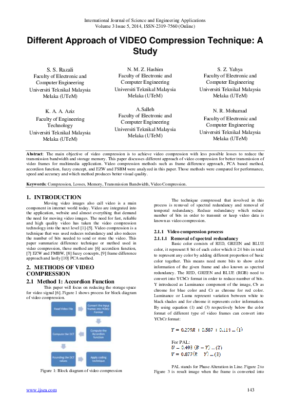 (PDF) Different Approach of VIDEO Compression Technique: A Study