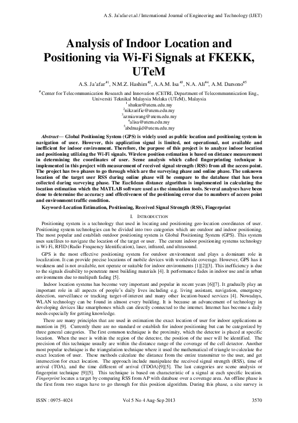 (PDF) Analysis of Indoor Location and Positioning via Wi-Fi Signals at ...