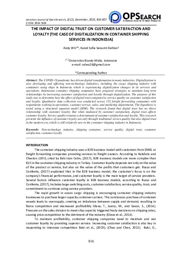 (PDF) The Impact Of Digital Trust On Customer Satisfaction And Loyalty ...