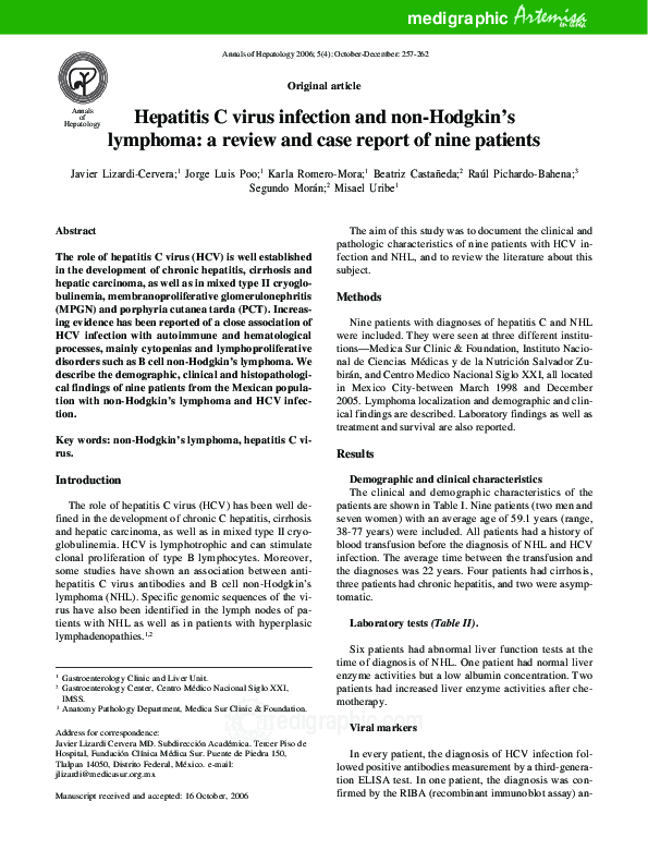 (PDF) Hepatitis C virus infection and non-Hodgkin’s lymphoma: a review ...