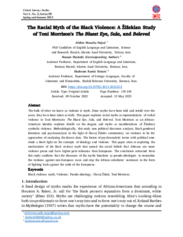 (PDF) The Racial Myth of the Black Violence: A Žižekian Study of Toni ...