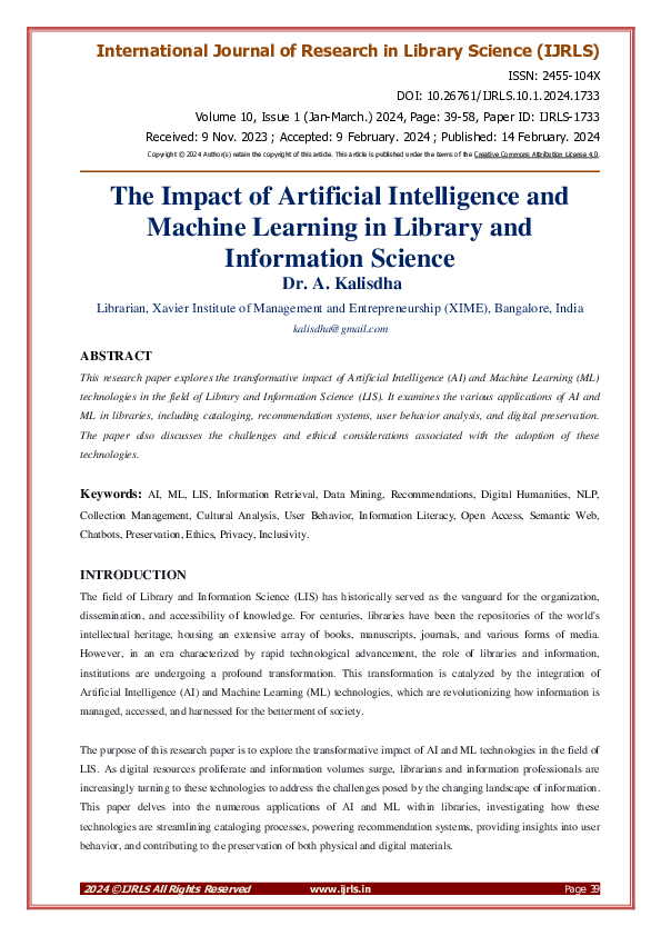(PDF) The Impact of Artificial Intelligence and Machine Learning in ...