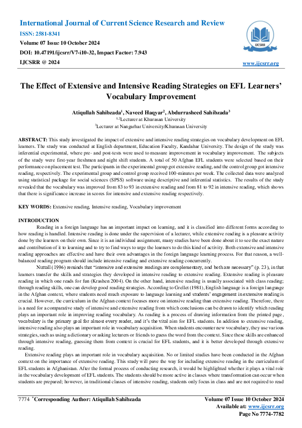 (PDF) The Effect of Extensive and Intensive Reading Strategies on EFL ...