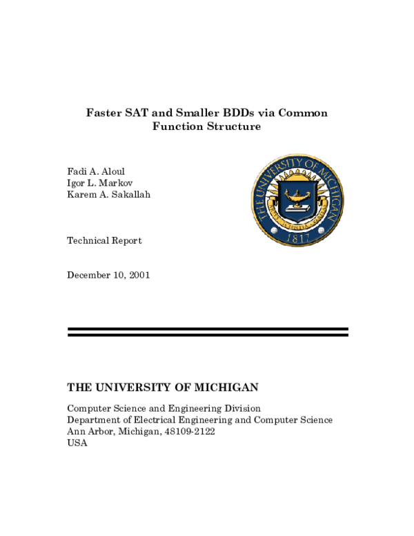 (PDF) Faster SAT and smaller BDDs via common function structure