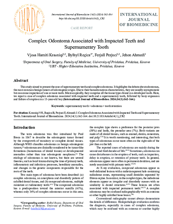 (PDF) Complex Odontoma Associated with Impacted Teeth and Supernumerary ...