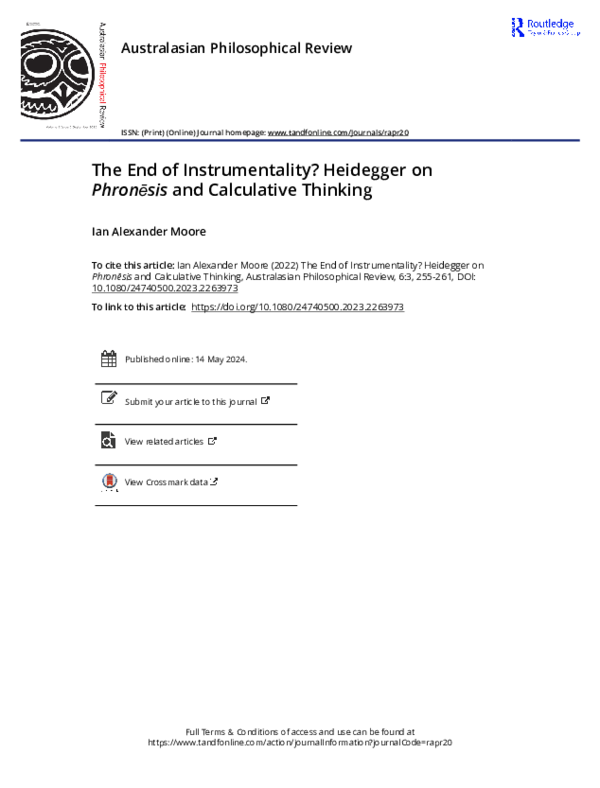 (PDF) The End of Instrumentality? Heidegger on Phronēsis and ...